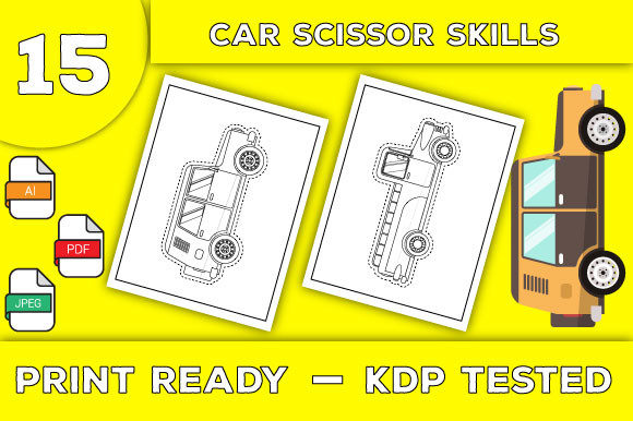 Car Scissor Skills Coloring Book Pages