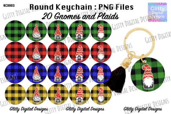 Gnomes Plaid Round Keychain PNG for Crafts