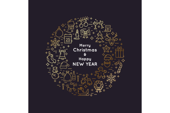 Golden Line Icon Wreath: Premium Icons for Blogs