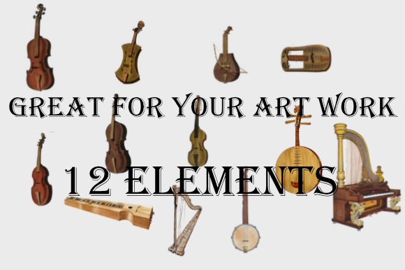 Vintage Stringed Instruments PNG: Print Templates for Branding