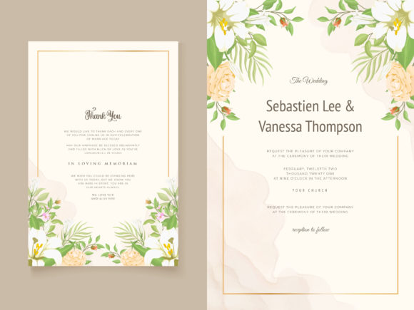 Wedding Invitation Card with Lily Flower Print Templates Review